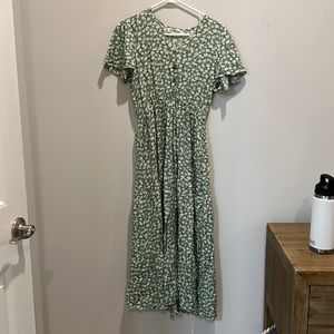 Temofon Green Flower Print Dress